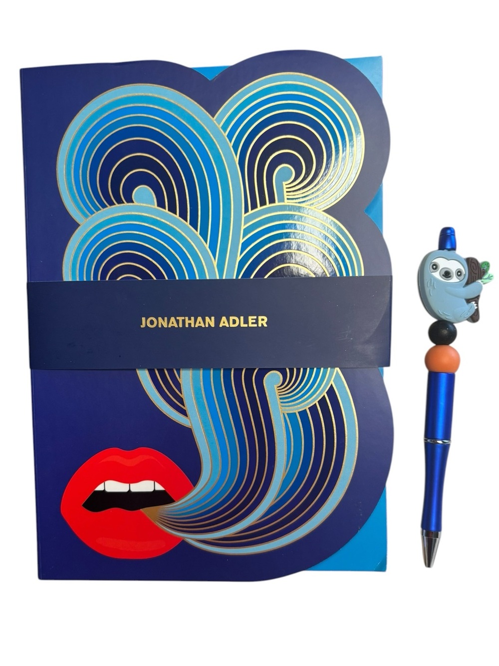 Jonathan Adler A5 Notebook + Sloth Beaded Pen Set | Designer Journal Gift Bundle